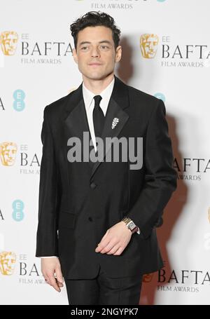 Londra, Regno Unito. 19th Feb, 2023. L'attore americano rami Malek partecipa alla Winners Room all'EE British Academy Film Awards alla Royal Festival Hall di Londra domenica 19 febbraio 2023. Foto di Rune Hellestad/UPI Credit: UPI/Alamy Live News Foto Stock