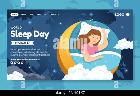 Happy Sleep Day Social Media Landing Page Flat Cartoon modelli disegnati a mano Illustrazione Illustrazione Vettoriale