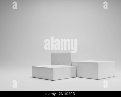 3D rendering bianco podio a piedistallo rettangolare minimale per vetrina di prodotti su sfondo vuoto. Illustrazione del modello 3D Foto Stock
