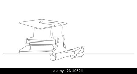 impilato di libri elementi della scuola in composizione di congratulazione di graduazione in disegno continuo vettore illustrazione Illustrazione Vettoriale