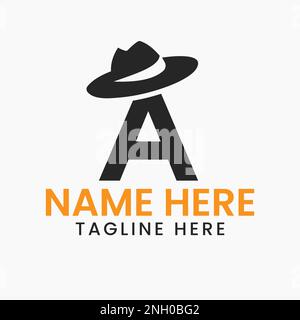 Lettera A Gentlemen Hat Logo Design Concept con Cowboy Hat icona Template Illustrazione Vettoriale