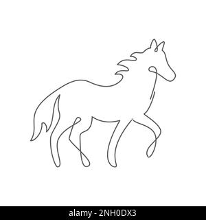 Cavallo una linea disegnata su sfondo bianco Illustrazione Vettoriale