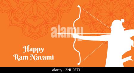 silhouette ram navami festival orizzontale banner illustrazione Illustrazione Vettoriale