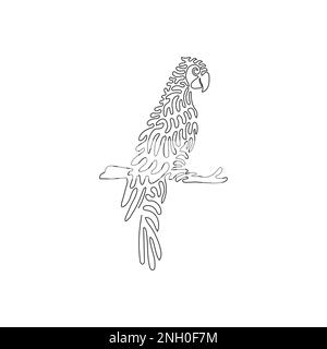 Curva continua un disegno a linea di pappagallo in piedi astratto Illustrazione di un vettore di tratto modificabile a riga singola di un pappagallo intelligente Illustrazione Vettoriale