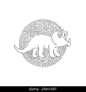 Disegno continuo di una linea curva dell'arte astratta del dinosauro del cavaliere L'illustrazione del vettore del tratto modificabile a linea singola di triceratops ha una corona Illustrazione Vettoriale