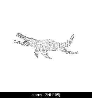 Singola una linea di disegno di mostri marini mosasaurs astratto arte Disegno vettoriale grafico a linea continua di un corpo simile a un serpente per l'icona Illustrazione Vettoriale