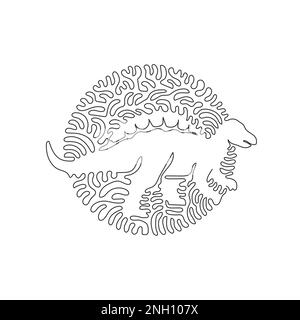 Singolo riccio una linea di disegno di rettile filato astratto arte Disegno vettoriale con disegno a linea continua del dinosauro carnivoro più grande Illustrazione Vettoriale