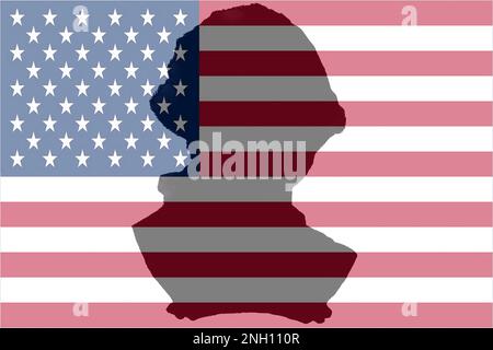 Felice giorno dei presidenti negli Stati Uniti sfondo. La silhouette di George Washington con la bandiera degli Stati Uniti come sfondo Foto Stock