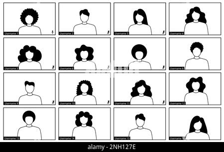 Modello di schermata dell'applicazione per videoconferenze e riunioni. Dodici utenti Illustrazione Vettoriale