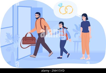 Genitori divorziati 2D vettore isolato spot illustrazione Illustrazione Vettoriale