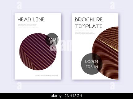 Set di modelli di design della copertina alla moda. Linee astratte oro su sfondo marrone. Design della copertura impeccabile. Incredibile catalogo, poster, modello di libro, ecc. Illustrazione Vettoriale