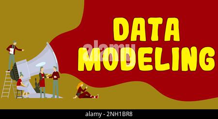 Scrittura di testo visualizzazione Data Modeling, Word per il processo di trasferimento dei dati tra sistemi di archiviazione dati Foto Stock