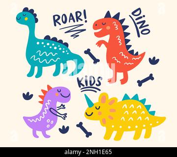 Carino Dinosaur Vector illustrazione, disegnata a mano Dino bambini disegno Illustrazione Vettoriale