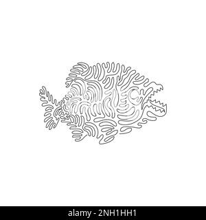 Disegno continuo di una linea di pesce carnivoro curva astratto art. Immagine vettoriale del tratto modificabile a linea singola di piranha a denti affilati Illustrazione Vettoriale