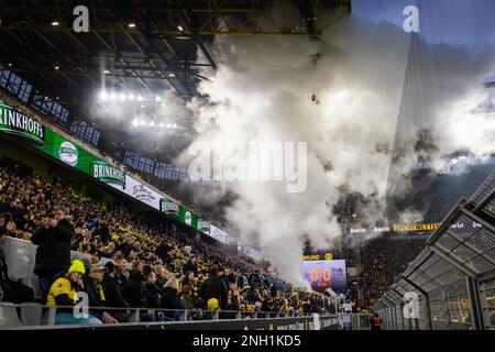 Dortmund, Germania. 19th Feb, 2023. Rauchbombe im Herta Fanblock Borussia Dortmund - Hertha BSC Berlin 19.02.2023 Copyright (nur für journalistische Foto Stock