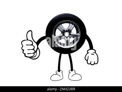 Il Mascot illustrazione con un acceso/di rotolamento del pneumatico Foto Stock