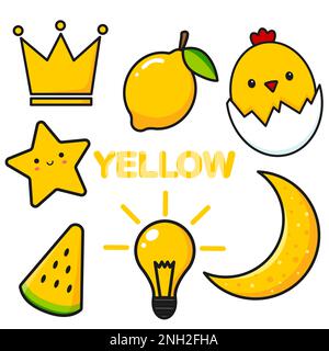 Set di elementi di colore giallo. Adesivi gialli. Clipart del vettore. Illustrazione Vettoriale