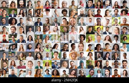 Mosaico di gente multirazziale allegra età diverse, collage Foto Stock