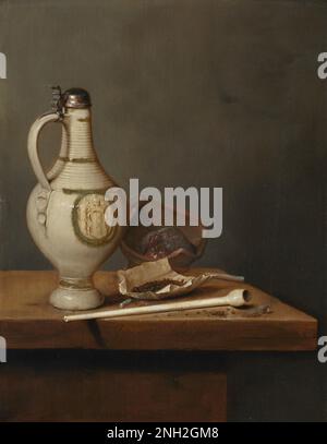 Jan Jansz van de Velde III Still Life con caraffa in gres e pipa a metà 1650s Foto Stock