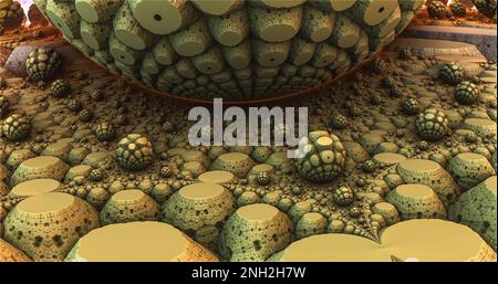 la superficie di un pianeta alieno sotto un sole alieno 3d rendering Foto Stock
