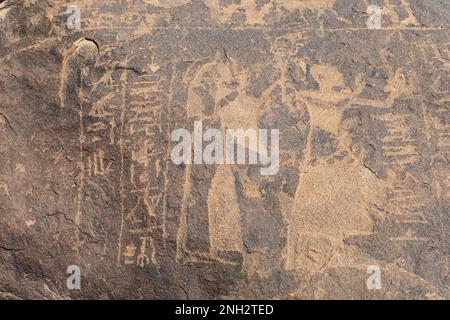 Antichi geroglifi egiziani. Isola Seheil di Assuan, più conosciuta per la carestia Stele Carving. Assuan. Egipt. Africa. Foto Stock