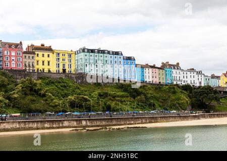 Porto di Tenby e case di città che si affacciano, Tenby, Pembrokeshire, Galles, porto di Tenby, Tenby Wales, Tenby UK, Harbour, Harbour, UK, case, Foto Stock