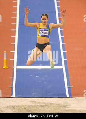 BIRMINGHAM, INGHILTERRA - FEBBRAIO 19: Brooke IRONSIDE durante il Long Jump al Campionato indoor di atletica del Regno Unito Day 2 all'Utilita Arena, Birmingham, Inghilterra Foto Stock