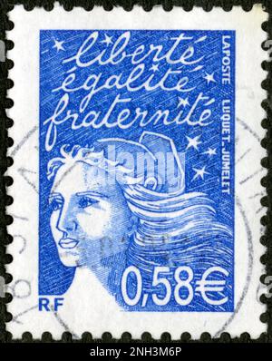 TIMBRE OBLITÉRÉ LIBERTÉ ÉGALITÉ FRATERNITÉ. RF. LA POSTE. 0,58 € Foto Stock