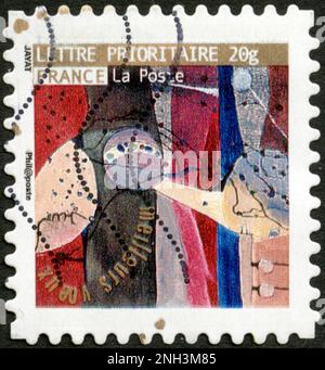 TIMBRE OBLITÉRÉ MEILLEURS VOEUX. LETTRE PRIORITAIRE 20 G. FRANCIA. LA POSTE Foto Stock