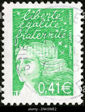 TIMBRE OBLITÉRÉ LIBERTÉ ÉGALITÉ FRATERNITÉ. LA POSTE. RF. 0,41 Foto Stock