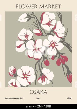 Poster astratto Flower Market Osaka stampa vettore. Illustrazione Vettoriale