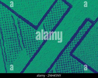 Closeup of an old comic book page with dot printing pattern and green blue duotone color effect creates abstract background pattern Foto Stock