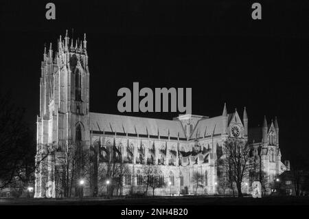 Vista notturna di Beverley Minster - chiesa parrocchiale di Saint John e Saint Martin, Beverley, East Riding of Yorkshire, Inghilterra, Regno Unito. Foto Stock