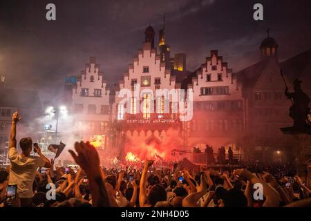 Roemer, Eintracht Frankfurt europacup, vincitore della UEFA Europa League, festa al tramonto a Francoforte sul meno, Germania Foto Stock