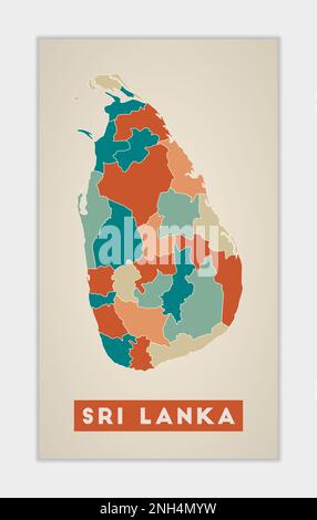 Poster dello Sri Lanka. Mappa del paese con regioni colorate. Forma dello Sri Lanka con il nome del paese. Affascinante illustrazione vettoriale. Illustrazione Vettoriale