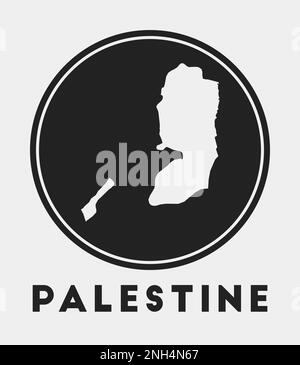 Palestina icona. Logo rotondo con mappa del paese e titolo. Elegante distintivo Palestine con mappa. Illustrazione vettoriale. Illustrazione Vettoriale