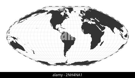 Mappa del mondo vettoriale. McBryde-Thomas, proiezione a area uguale pseudodocilindrica parabolica piatta-polare. Mappa geografica del mondo con latitudine e longitud Illustrazione Vettoriale