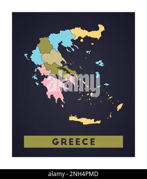 Mappa della Grecia. Poster del paese con le regioni. Forma della Grecia con nome del paese. Bella illustrazione vettoriale. Illustrazione Vettoriale