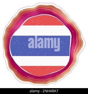 Bandiera della Thailandia in cornice. Distintivo del paese. Cartello circolare stratificato intorno alla bandiera della Thailandia. Illustrazione del vettore radiante. Illustrazione Vettoriale