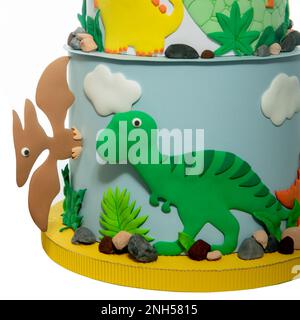 Dettaglio di dolci moderni di carta cialda. Le torte fatte di wafer paper.Design torta del tema è ispirato dal film Jurassic Foto Stock
