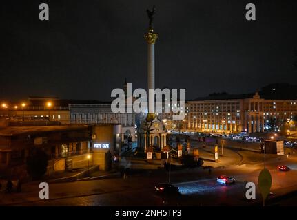 Kiev, Ucraina. 20th Feb, 2023. Vista generale della Piazza dell'Indipendenza di Kyiv in mezzo all'invasione russa dell'Ucraina. (Foto di Sergei Chuzavkov/SOPPA Images/Sipa USA) Credit: Sipa USA/Alamy Live News Foto Stock