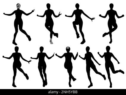 Tutorial passi per la danza casuale. Tracciato di ritaglio incluso per ogni silhouette. Foto Stock