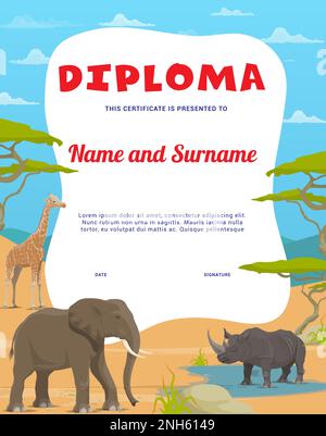 Diploma. Safari caccia, ambiente, giornata mondiale degli animali. Premio vettore sportivo di caccia o diploma di conquista, certificato vincitore del concorso di tiro WIT Illustrazione Vettoriale
