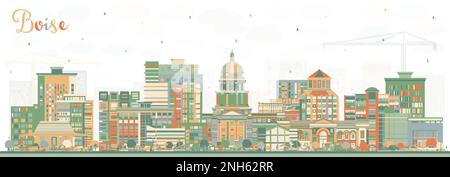 Skyline di Boise Idaho City con edifici a colori. Illustrazione vettoriale. Boise USA con i suoi punti di riferimento. Illustrazione Vettoriale