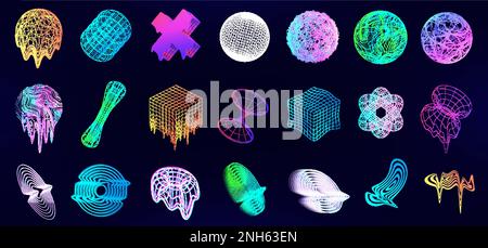 Universal memphis 3D forme geometriche con effetto glitch e fluido Illustrazione Vettoriale