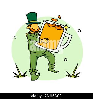 Sblocca il fascino e la magia di St Patrick's Day con il Leprechaun e la sua Pot of Gold Coins, l'ultimo simbolo di buona fortuna e prosperità Illustrazione Vettoriale