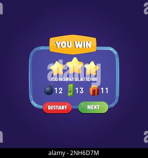 Hai vinto il menu delle opzioni. Pulsanti di raccolta del kit UI per lo sviluppo mobile, i giochi casual e il kit UI. Illustrazione Vettoriale