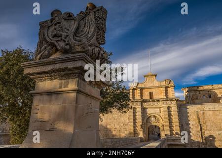 Porta d'ingresso all'antica città fortificata di Mdina, Malta Foto Stock