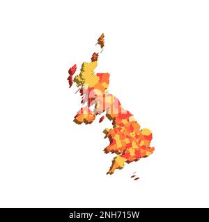 Regno Unito di Gran Bretagna e Irlanda del Nord Mappa politica delle divisioni amministrative: Contee, autorità unitarie e Greater London in Inghilterra, distretti dell'Irlanda del Nord, aree del consiglio della Scozia e contee, distretti e città del Galles. Mappa 3D in tonalità di colore arancione. Illustrazione Vettoriale