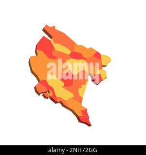 Montenegro carta politica delle divisioni amministrative - comuni. Mappa 3D in tonalità di colore arancione. Illustrazione Vettoriale